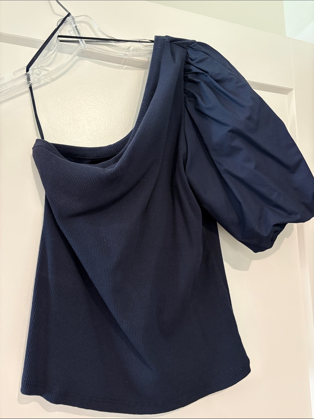 Sanctuary Navy One-Shoulder Puff Sleeve Top